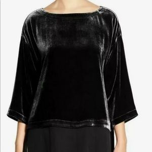 EILEEN FISHER Size X-LARGE Black Velvet Chiffon Hem Bateau Neck Top